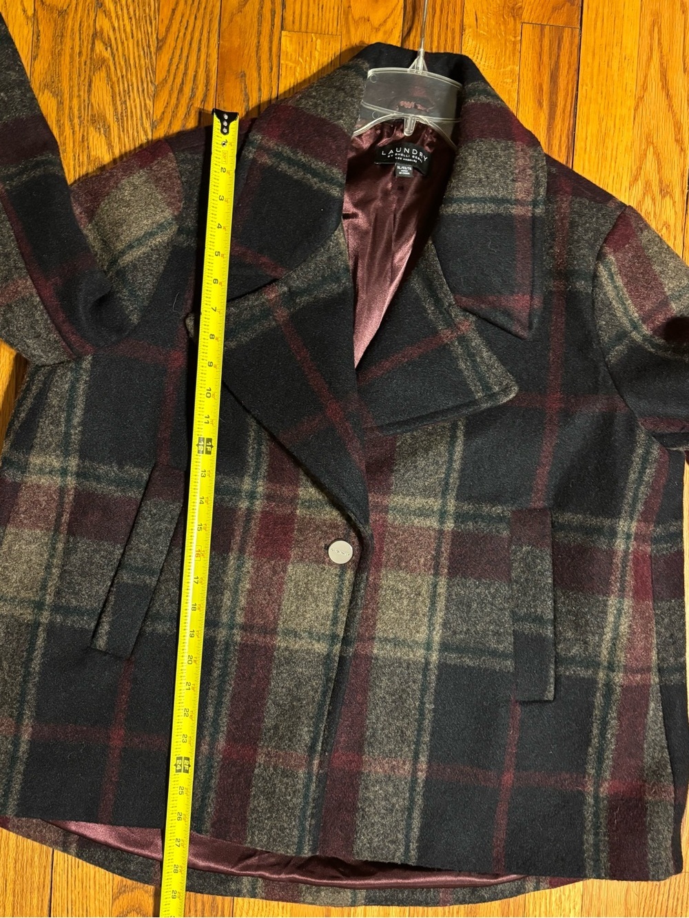 Laundry By Shelli Segal Plaid Peacoat in Black, Burgundy & Olive - Picture 5 of 10